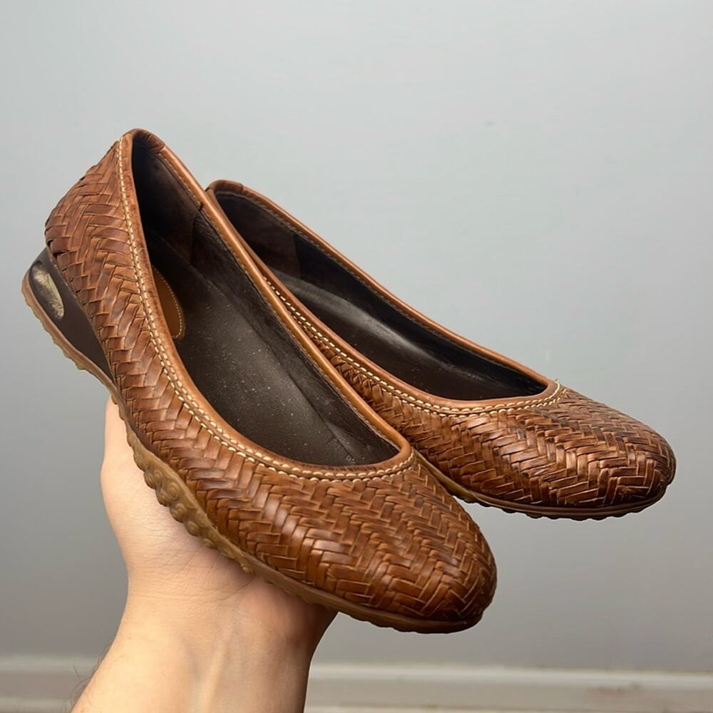 Cole Haan Brown Leather Flats with Woven Texture